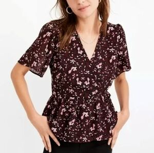 Madewell Floral Peplum Wrap Top Blouse, Size XS